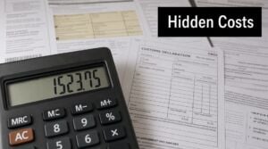 Calculator showing 1523795 with customs declaration forms to illustrate hidden costs in shipping finances
